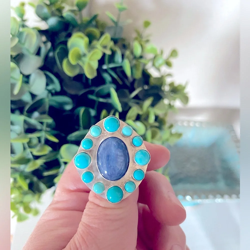 Jay King Angel Peak Turquoise and Blue Lapis Sterling Silver Ring 7.5 RET $160 - Picture 4 of 4